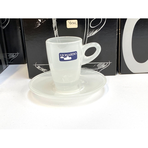 198 - A lot of 21 boxed Leonardo Espresso Caffe Ristretto glass cups and saucers, in white and clear colou... 