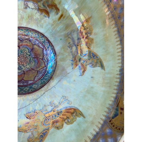 216 - Daisy Makeig-Jones for Wedgwood, a large art deco fairyland butterfly lustre footed bowl (af, cracke... 