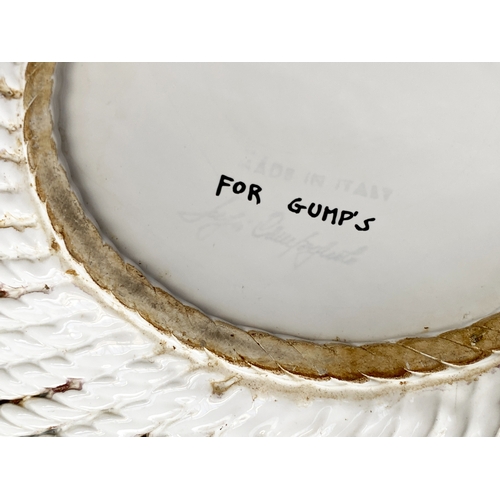 405 - An Italian white ceramic majolica basket form bowl, 33cmD; together with a pierced blue and white pl... 