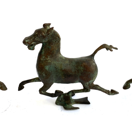 408 - Interior design interest: four bronze sculptures after the Flying Horse of Gansu 20cmL