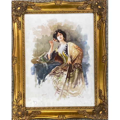 704 - A 20th century watercolour study of an Edwardian lady, 39x29cm