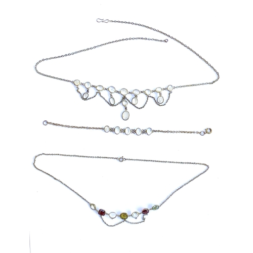 30 - A white metal and moonstone festoon necklace (af), 45cmL unclasped length; together with a white met... 