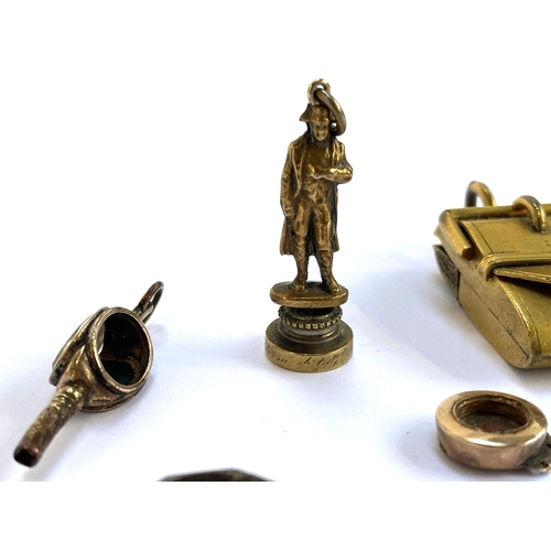 33 - A small lot of antique jewellery (af) to include unusual brass figural fob of Napoleon, engraved fai... 