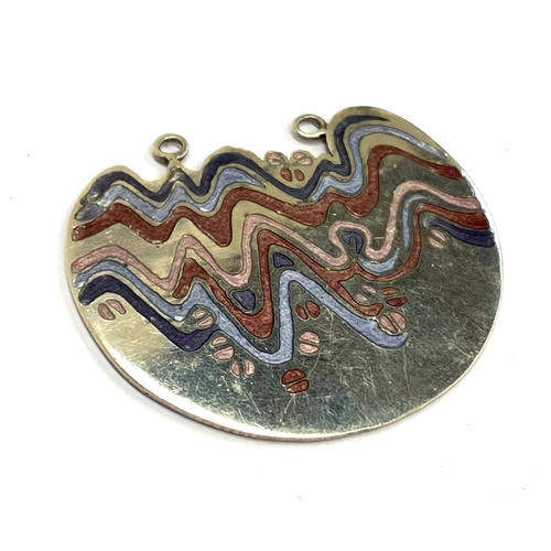 40 - A Norman Grant Scottish silver and enamel pendant, Modernist purple wave design, hallmarked for Edin... 