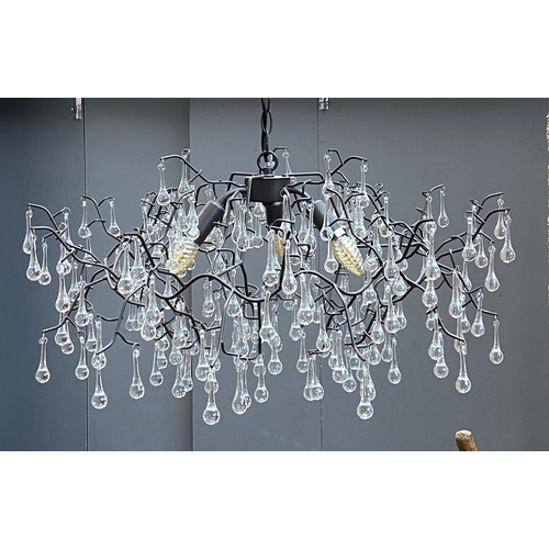 1062 - A John Lewis 'Victoria' wrought metal and glass drop chandelier with three electrical fittings, 77cm... 