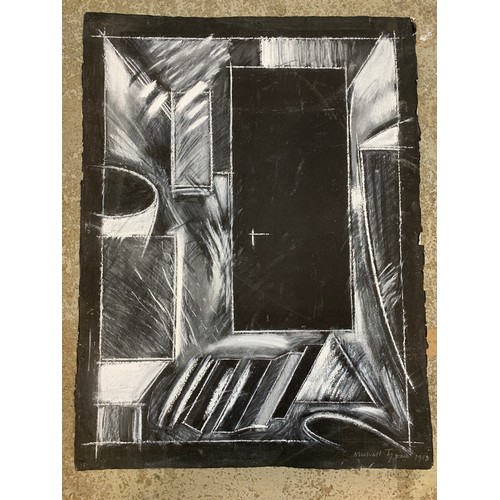 572 - Michael Tyzack (British, 1933-2007), four abstract geometric sketches, two chalk and two charcoal, s... 