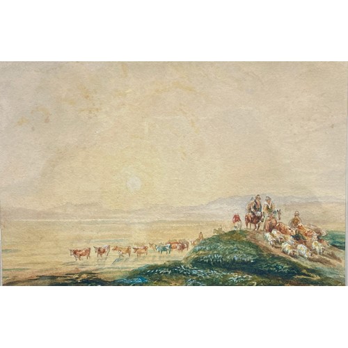 726 - In the manner of David Cox (1783-1859), cattle droving, watercolour on paper, 17x25.5cm