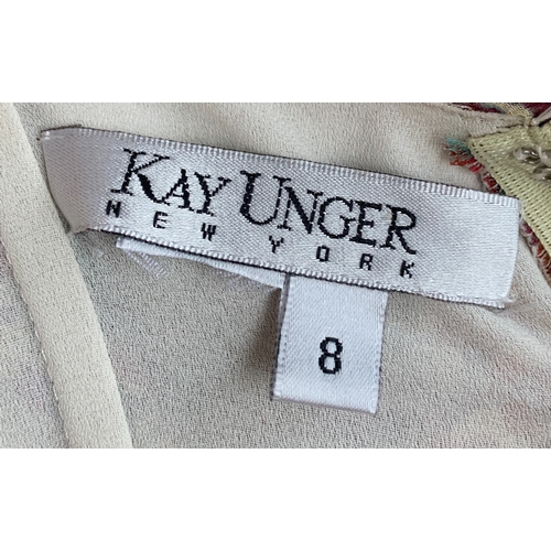 249 - A Kay Unger paisley and flounce design silk dress, full length with cowl neckline, with beaded embel... 