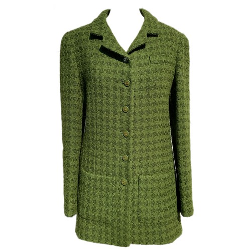 246 - A 1995 Autumn collection Chanel moss green wool jacket in loosely woven dogtooth, fitted style, gree...