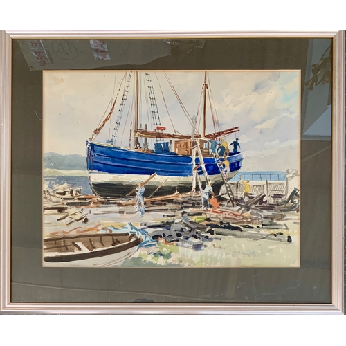Harry Arthur Riley (1895-1966), fishing boat being repaired ...