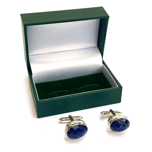 93 - A pair of 925 silver and faceted lapis lazuli cufflinks, gross weight 11g