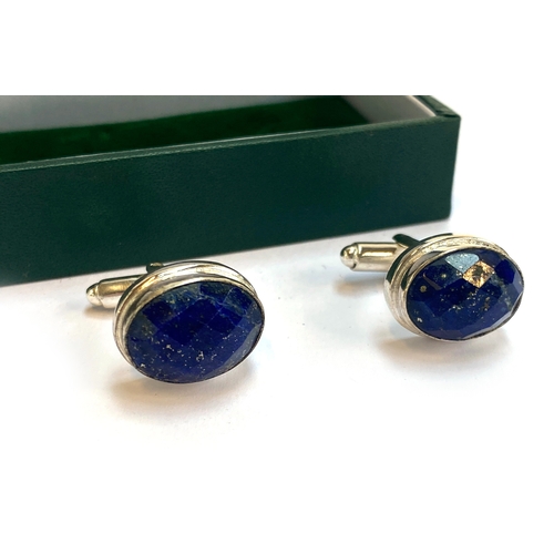 93 - A pair of 925 silver and faceted lapis lazuli cufflinks, gross weight 11g