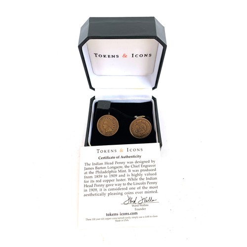 107 - A pair of Tokens & Icons 'Indian Head Penny' cufflinks, boxed with COA