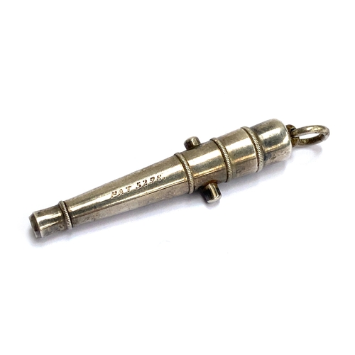 108 - An unusual Victorian white metal novelty propelling pencil in the form of a cannon (af, doesn't prop... 