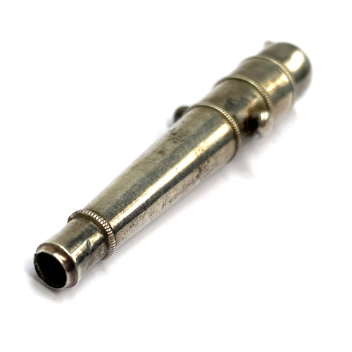 108 - An unusual Victorian white metal novelty propelling pencil in the form of a cannon (af, doesn't prop... 