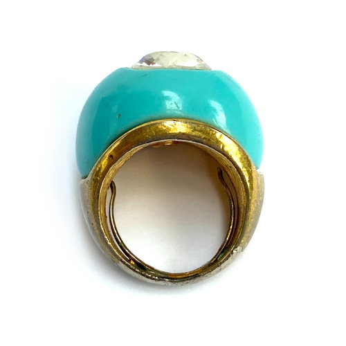90 - A Kenneth Jay Lane turquoise glass and paste cocktail ring, stamped KJL, size N