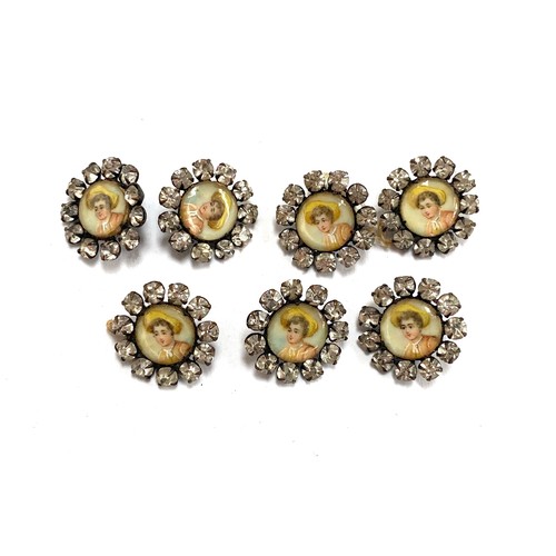72 - A set of seven late Victorian buttons with glazed miniature portrait surrounded by paste, each 1.5cm... 