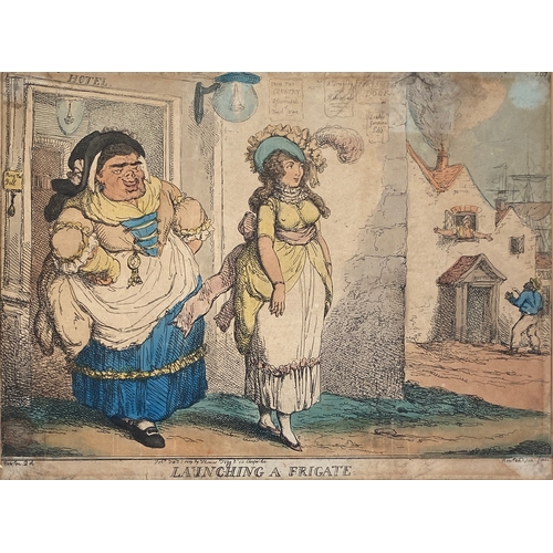 341 - Thomas Rowlandson (1756-1827), two satirical etchings: 'Launching a Frigate', etching and aquatint, ... 
