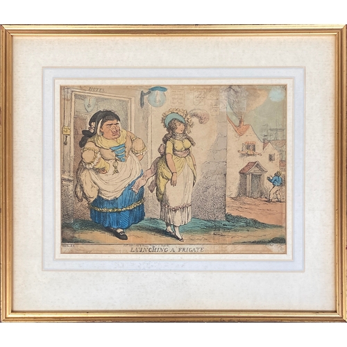 341 - Thomas Rowlandson (1756-1827), two satirical etchings: 'Launching a Frigate', etching and aquatint, ... 