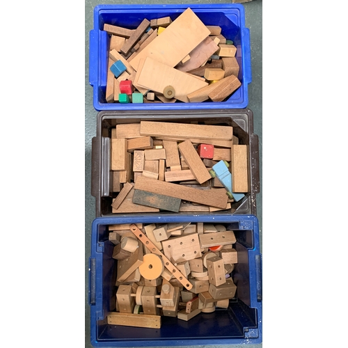 660 - Three boxes of various wooden building blocks