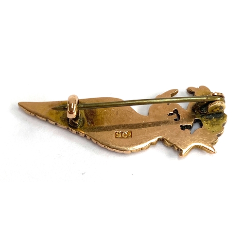 122 - A 9ct gold RAF Air Gunner brevet sweetheart brooch, 3.7cmL,  5.4g