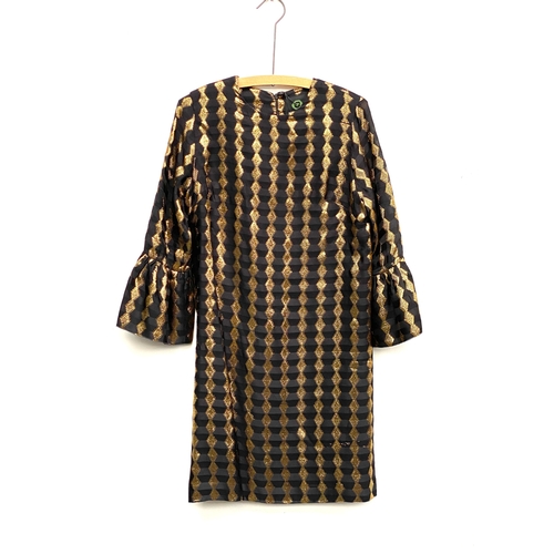 green emerald velvet dress One-Sleeve Short Black and Gold Hoco Dress 5013BN Black/Gold / 0 main image 0