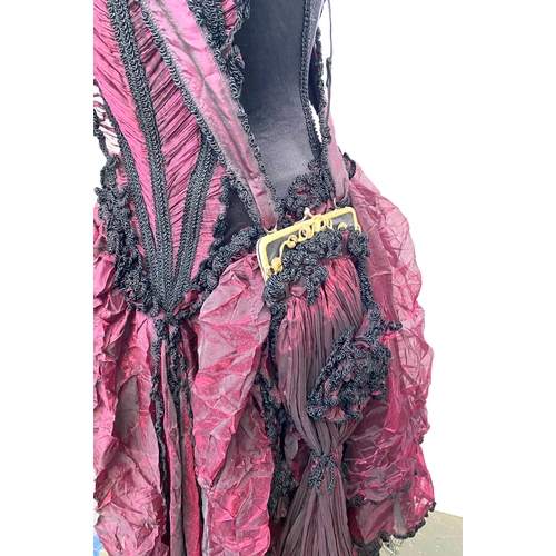 2010 - A Carole Lee burgundy and black lace gown with matching purse and separate sleeves, size L