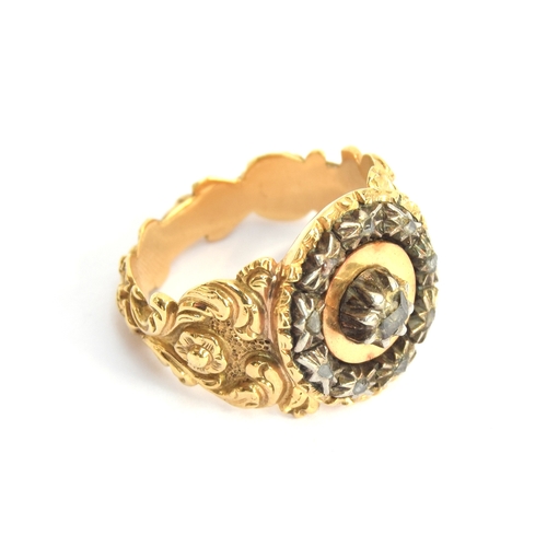 3 - A heavy 19th century gold and diamond cluster ring, the diamonds set in cut down silver settings, fl... 