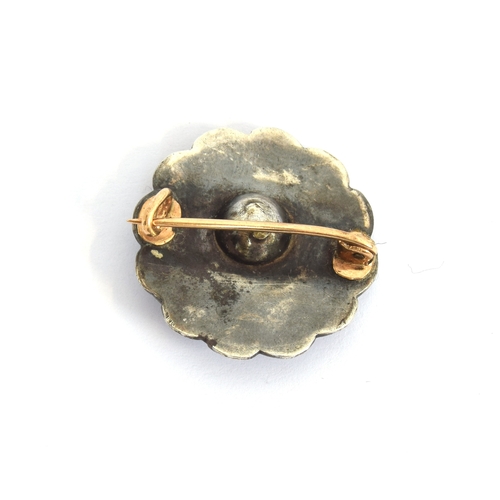 60 - An early 19th century silver, gold blue enamel and diamond brooch, 2.5cm wide, 7g