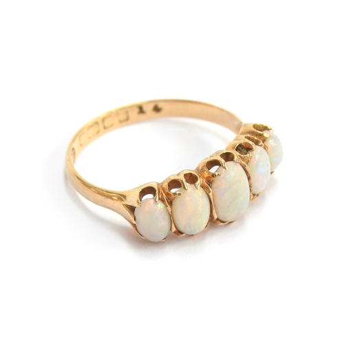 16 - An early 20th century 18ct gold and opal five stone ring, size O, 2.5g