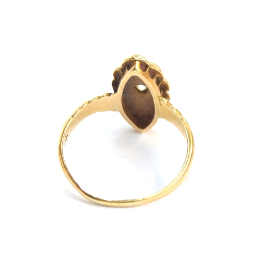 9 - A Victorian gold, pearl and diamond navette ring, marks rubbed but tests as 15ct or higher, size M 1... 