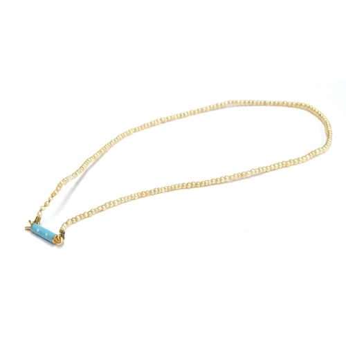 39 - An Edwardian seed pearl necklace fastening with a gold and blue enamel barrel clasp, 38cm long uncla... 