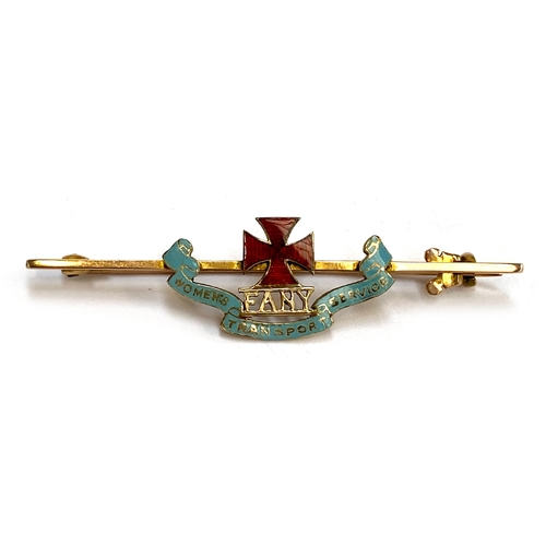 123 - A 9ct gold Womens Transport Service FANY brooch, 5.2cmL, 3.3g