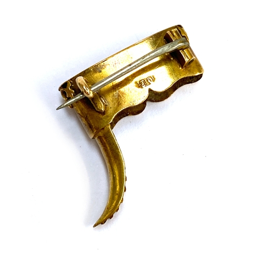43 - A yellow metal claw brooch mount, marked, tests as 14ct gold or higher, 2cmL, gross weight 2.3g