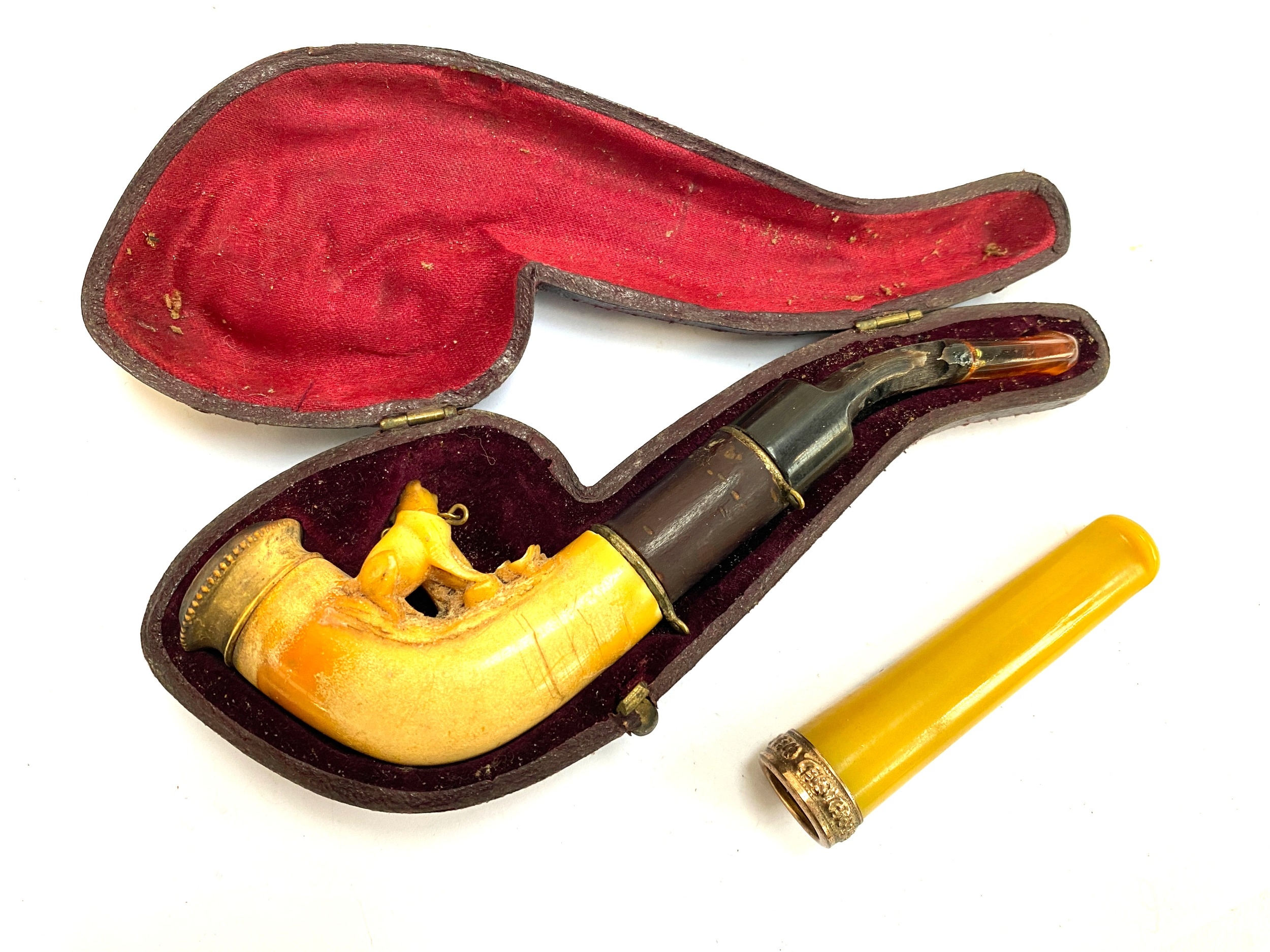 A Meerschaum pipe, in case; together with a cheroot holder