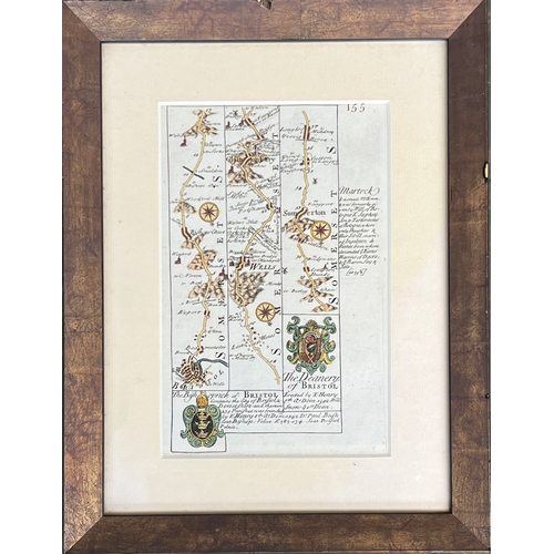 720 - A framed 18th century Somerset road map, from Owen & Bowen's Britannia Depicta, c.1720, glazed both ... 