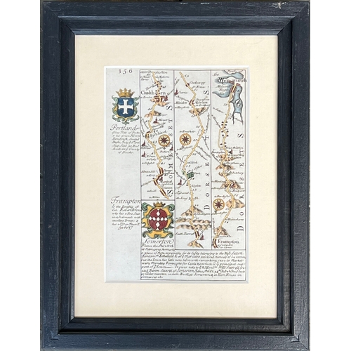 720 - A framed 18th century Somerset road map, from Owen & Bowen's Britannia Depicta, c.1720, glazed both ... 