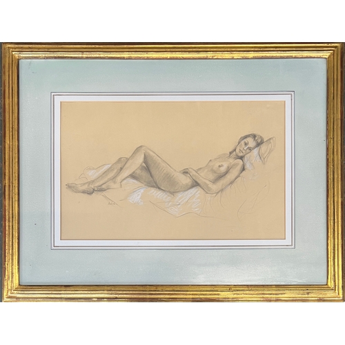 746 - A 20th century pencil and white chalk nude study, 26x42cm