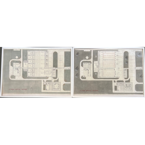 762 - A pair of Mid Century architectural plans by an architecture student, 'A Glass Bottle Factory, thesi... 