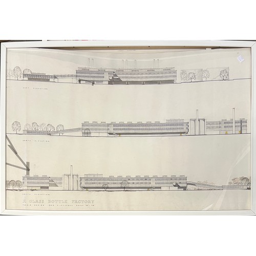762 - A pair of Mid Century architectural plans by an architecture student, 'A Glass Bottle Factory, thesi... 