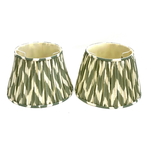 1076 - A pair of Pooky Lighting 'Straight Empire' 30cm linen Ikat lampshades, in cream and sage green, new ... 