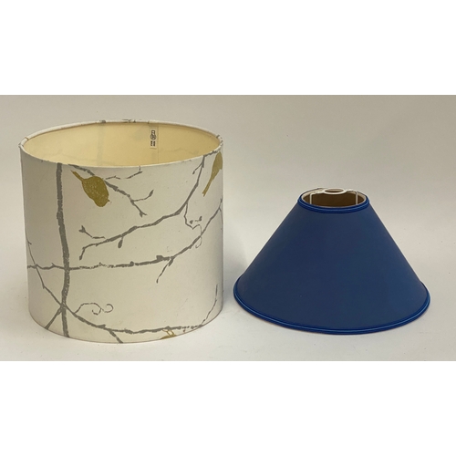 1006 - A blue cloth lampshade, 31cmD; together with one other cylindrical shade (2)
