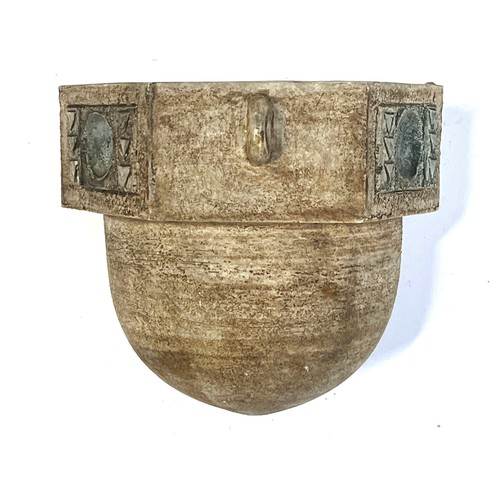 240 - A Troika pottery hanging basket of domed hexagonal form, marked for Sue Bladen c.1975, 16cmL, 17.5cm... 