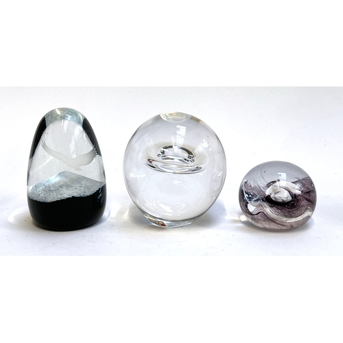 263 - Three glass paperweights: Studio Ahus Sweden, Caithness and one other, 8.5cmH, 8cmH and 4.5cmH (3)