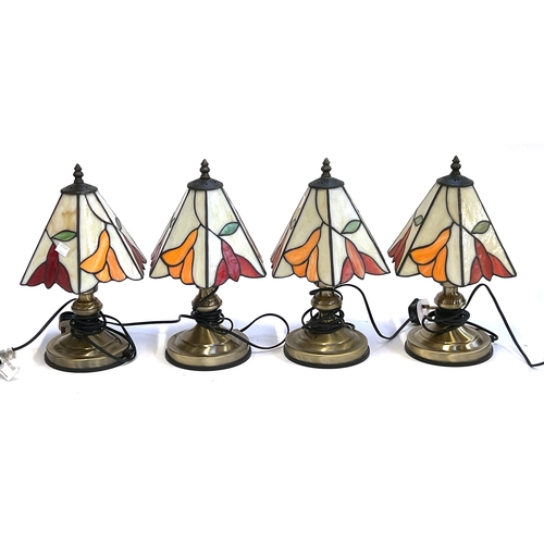 1137 - A set of four table lamps with stained glass Tiffany style shades, 35.5cmH