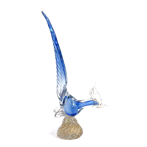 244 - A mid century Murano glass pheasant, the base with gold fleck detail, 40.5cmH