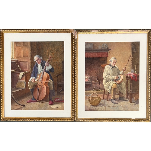 876 - Henry M Terry (1879-1920), a pair of watercolours, portraits of a cellist and a butler, signed, 44x3... 