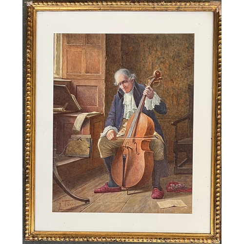 876 - Henry M Terry (1879-1920), a pair of watercolours, portraits of a cellist and a butler, signed, 44x3... 