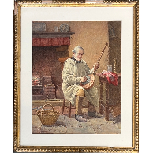 876 - Henry M Terry (1879-1920), a pair of watercolours, portraits of a cellist and a butler, signed, 44x3... 