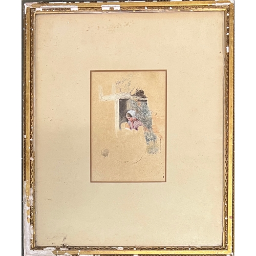 884 - A late 19th century unfinished painting, 'Mother and Child',  gouache on paper, signed and titled in... 